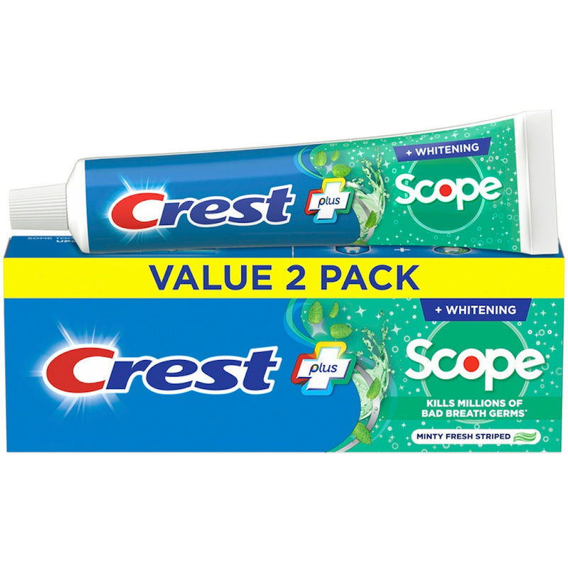 Crest Crest Plus Complete Scope Minty Fresh + Whitening Fluoride Toothpaste Value Pack, 5.4 Oz Toothpaste