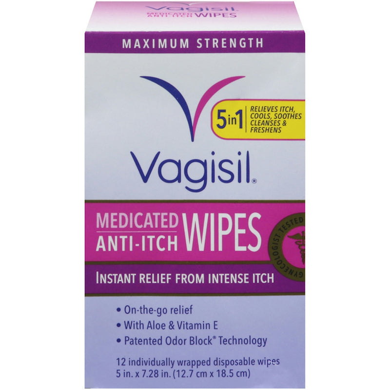 Vagisil Vagisil Maximum Strength Anti-Itch Medicated Wipes, 12 Individually Wrapped Wipes Bath & Body