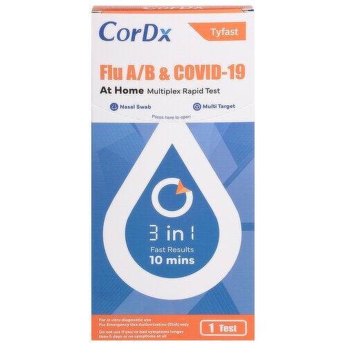 CorDx CorDx Tyfast Multiplex Rapid Test, At Home, Flu A/B & COVID-19 First Aid