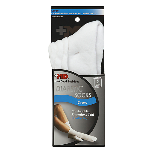 +MD +MD  White Diabetic Crew Socks Large 1Pair Medicine Cabinets