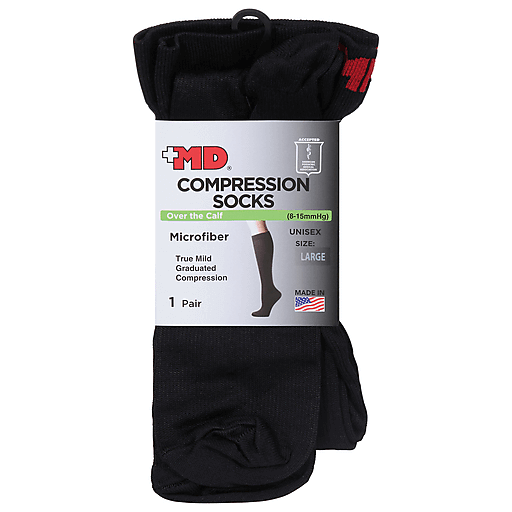 +MD Md Large Unisex Microfiber Black Over The Calf Compression Socks 1Ea Foot Care