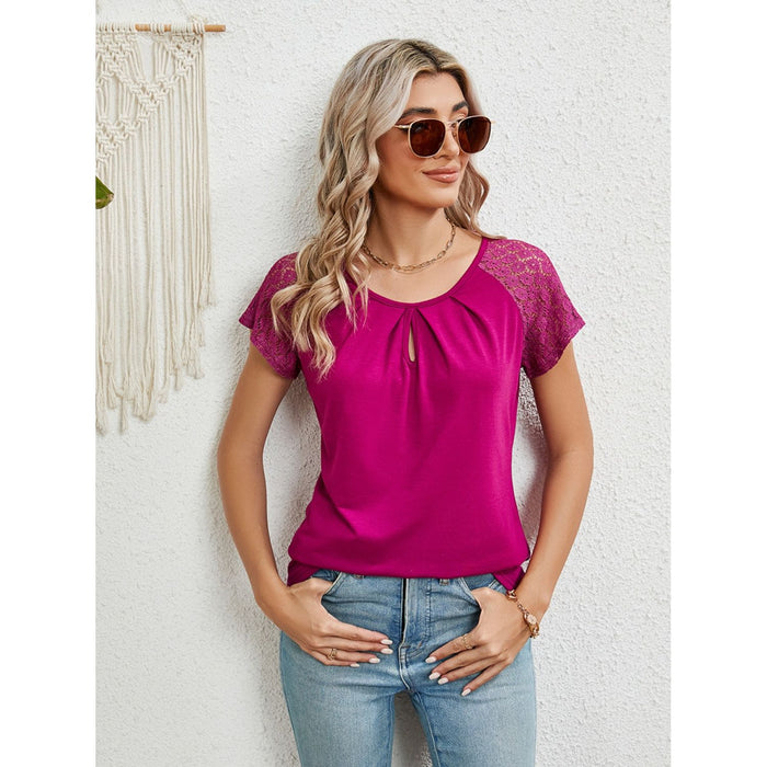 Lace Detail Round Neck Short Sleeve T-Shirt