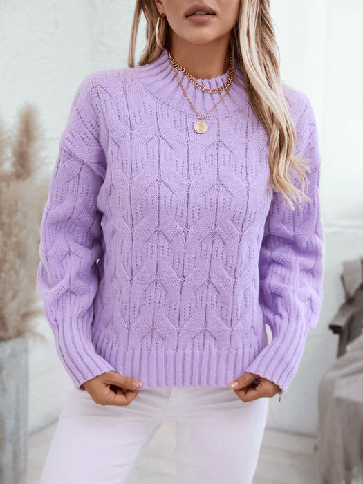 Cable Knit Mock Neck Long Sleeve Sweater