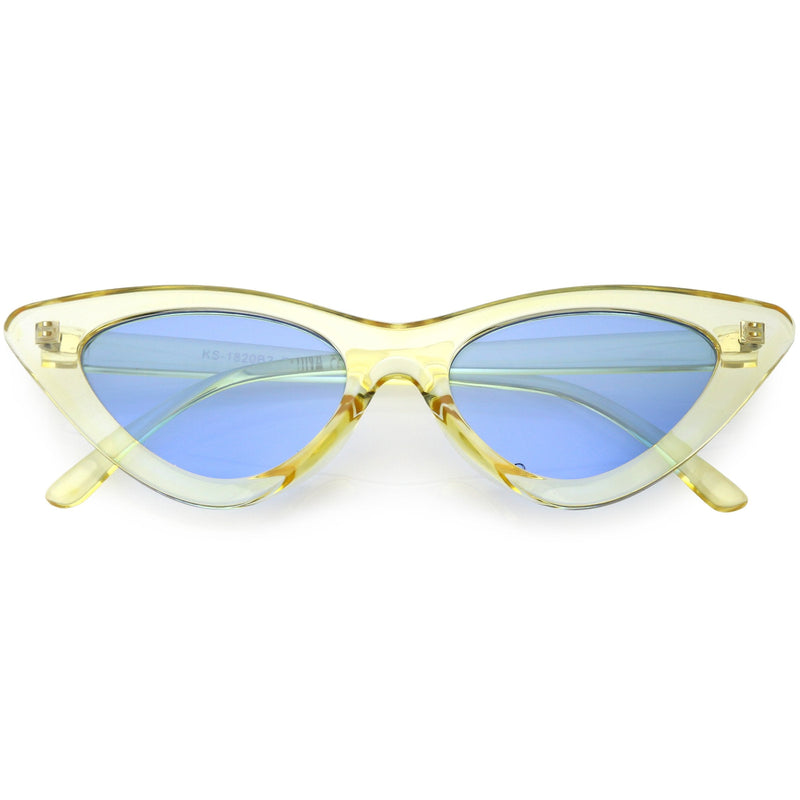 zeroUV Women's Retro 1990's Narrow Flat Color Tone Lens Cat Eye Sunglasses C524 Sunglasses