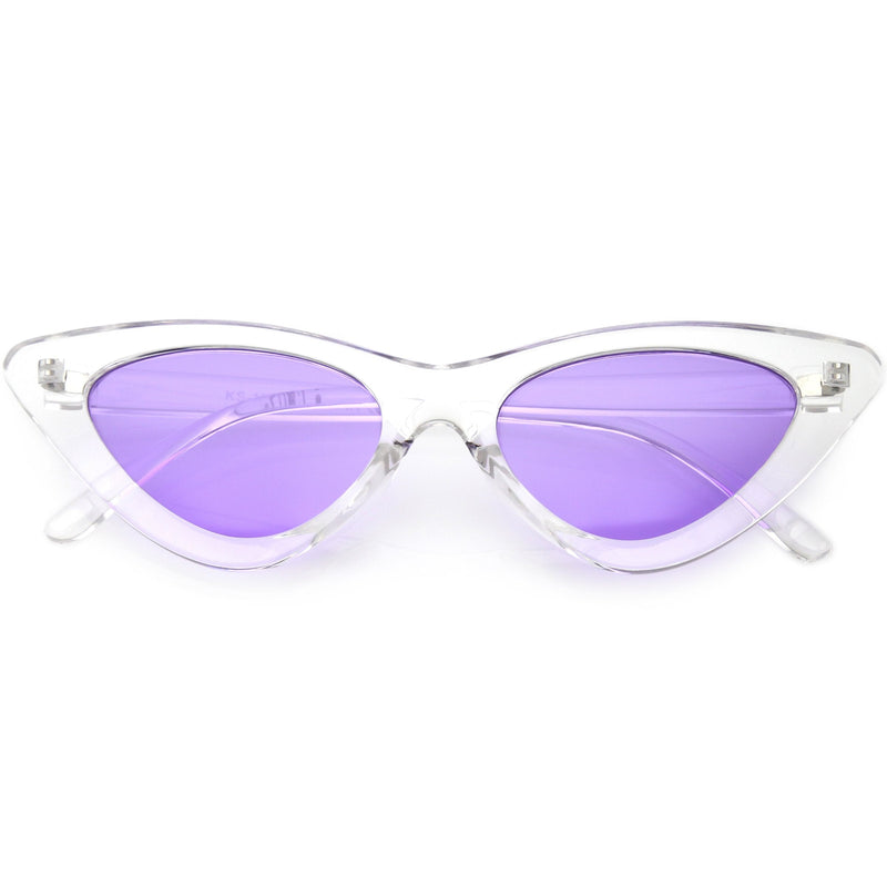 zeroUV Women's Retro 1990's Narrow Flat Color Tone Lens Cat Eye Sunglasses C524 Sunglasses