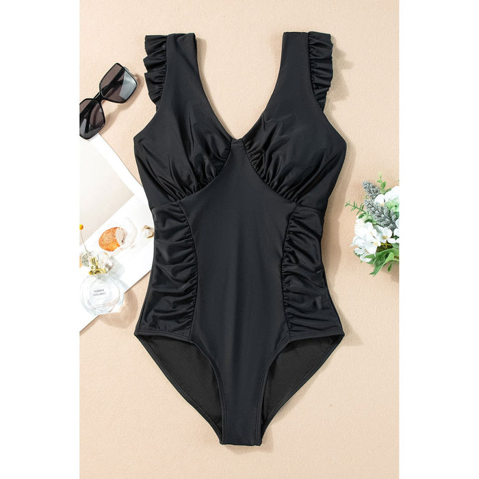 Full Size Ruched V-Neck One-Piece Swimwear