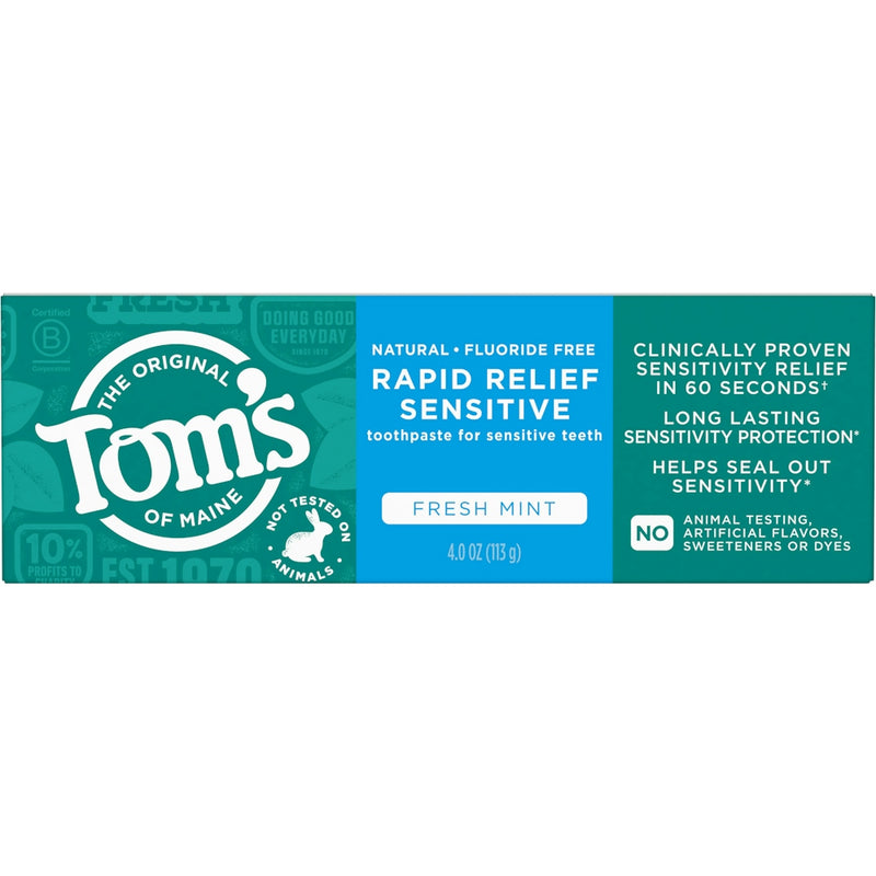 Tom's of Maine Tom's of Maine Natural Toothpaste Rapid Relief Sensitive Fluoride Free Fresh Mint, 4 Oz Toothpaste