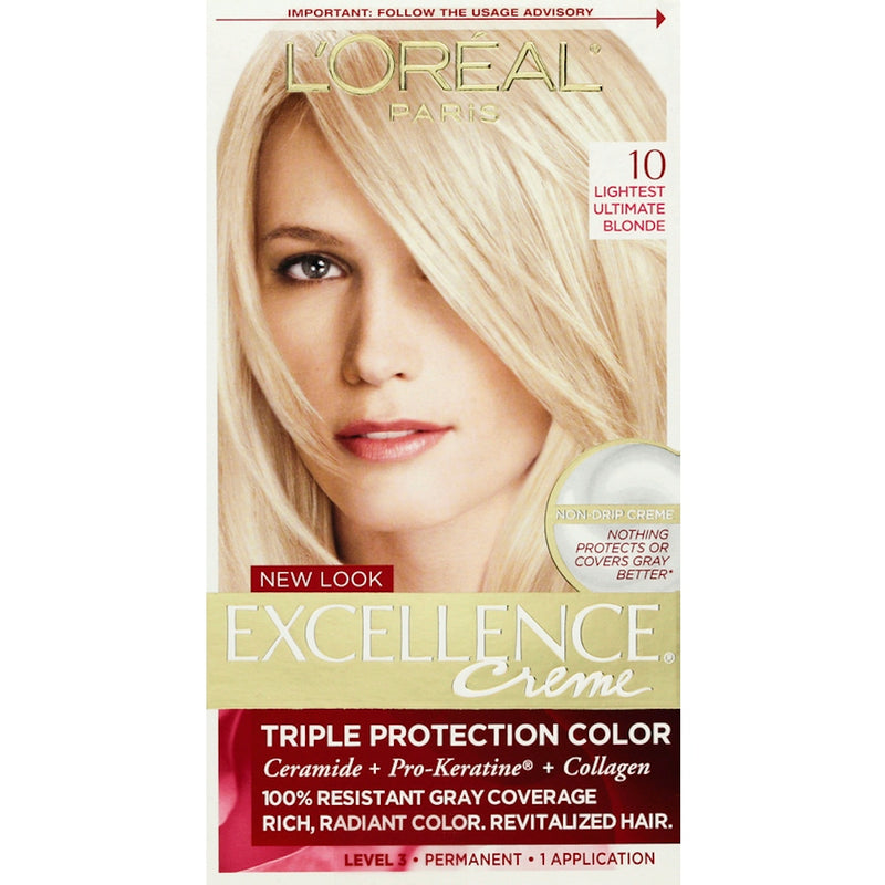 Excellence Excellence L'Oreal Paris Creme Permanent Triple Protection Hair Color, 10 Lightest Ultimate Blonde, 1 Kit Hair Color