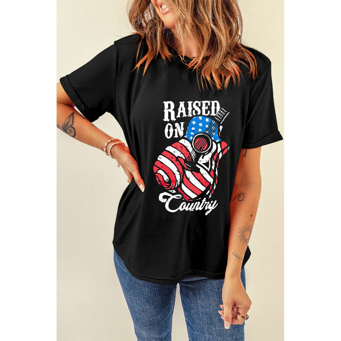 Raised on Country Round Neck T-Shirt in Black