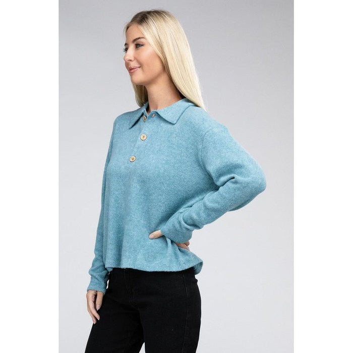 Brushed Melange Hacci Collared Sweater