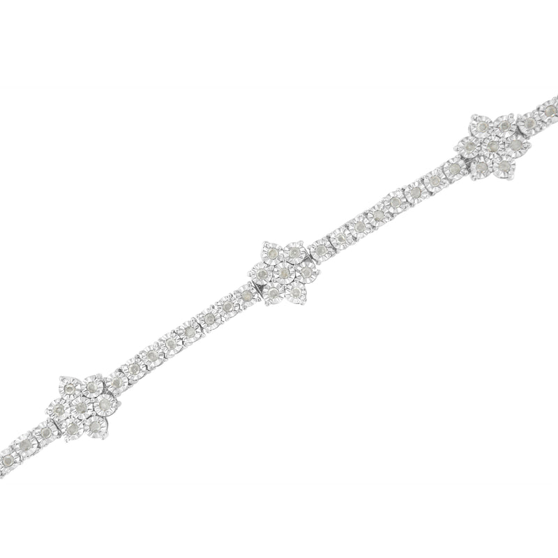 Bids.com .925 Sterling Silver 1.0 cttw Miracle-Set Diamond Floral Station Tennis Bracelet (I-J Color, I3 Clarity) - 7-1/2" Bracelets