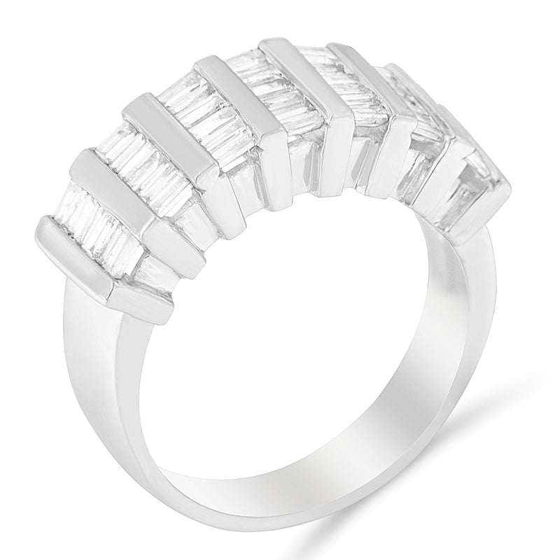 Bids.com .925 Sterling Silver 1.0 Cttw Baguette Cut Diamond Vertical Channel Fluted Multi-Row Unisex Fashion Wedding Ring (H-I Color, I1-I2 Clarity) - Size 6-3/4 Rings
