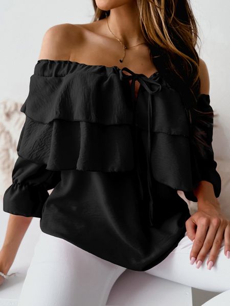 Off Shoulder Tie-Front Ruffle Blouse H6ACEE8PSH