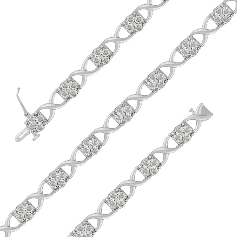 Bids.com Sterling Silver Rose-Cut Diamond Love Locks Link Bracelet (1.00cttw,I-J color,I3-Promo clarity) Bracelets