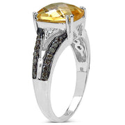 Bids.com 2.82 Carat Genuine Citrine, Champagne Diamond & White Diamond .925 Sterling Silver Ring Rings