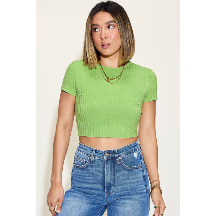 Basic Bae Ribbed Round Neck Short Sleeve T-Shirt