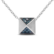 Bids.com 14K White Gold 1/4 Cttw Treated Blue Diamond Matte Finished Pyramid Pendant Necklace (Blue Color, SI1-SI2 Clarity) - 18" Inches Necklaces