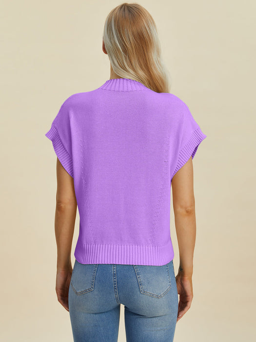 Full Size Mock Neck Short Sleeve Sweater