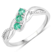 Bids.com 0.28 Carat Genuine Zambian Emerald and White Diamond 14K White Gold Ring Rings