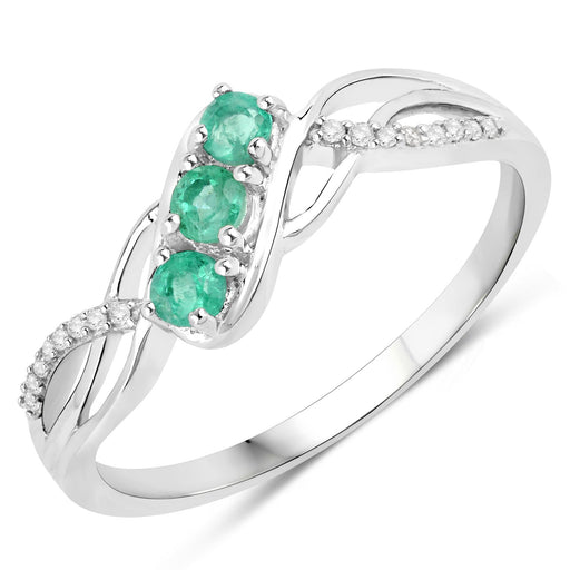 Bids.com 0.28 Carat Genuine Zambian Emerald and White Diamond 14K White Gold Ring Rings