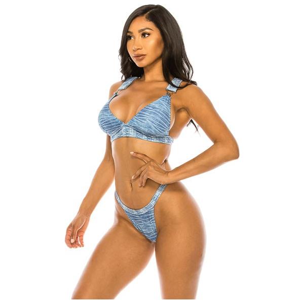 TWO PIECE BIG BUCKLE DENIM SWIMWEAR