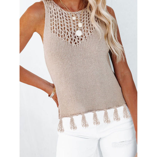 Cutout Tassel Round Neck Tank