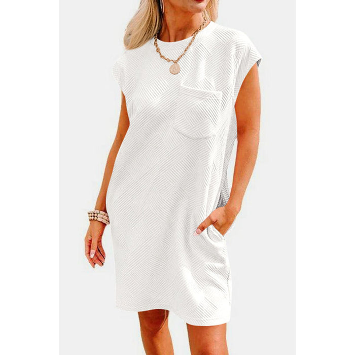 Textured Round Neck Cap Sleeve Dress