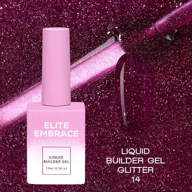 nbmsupply ELITE EMBRACE Professional Liquid Builder Gel Glitter 14 15ml ELBGG1415