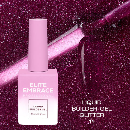 nbmsupply ELITE EMBRACE Professional Liquid Builder Gel Glitter 14 15ml ELBGG1415