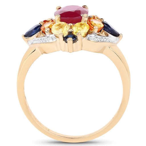 Bids.com 14K Yellow Gold Plated 3.76 Carat Genuine Multi Stone .925 Sterling Silver Ring Rings