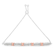 Bids.com .925 Sterling Silver 1/4 Cttw Round-Cut Diamond X & Tapered Bar Miracle-Set Bolo Bracelet (I-J Color, I3 Clarity) - Two Tone Rose Gold & Silver Bracelets