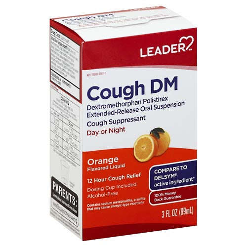 Leader Leader Cough DM 12-Hour Extended Release Liquid – Orange Flavor (3 fl oz) – Non-Drowsy Cough Suppressant Suspension Respiratory Care