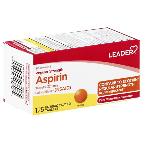 0 Leader Regular Strength Aspirin 325 Mg, Enteric Coated Tablets Medicine & Drugs