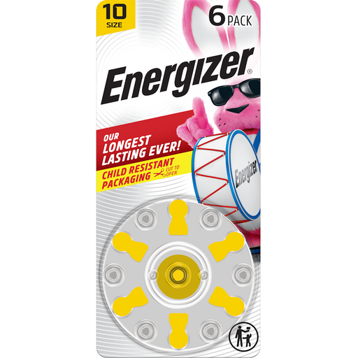 Energizer Energizer Hearing Aid Batteries, Size 10, Yellow Tab, 6-Pk Batteries