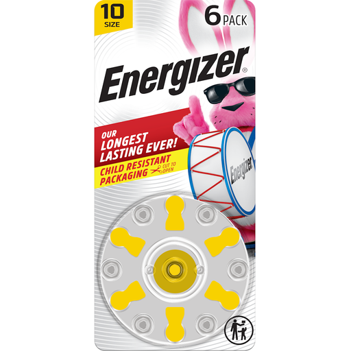 Energizer Energizer Hearing Aid Batteries, Size 10, Yellow Tab, 6-Pk Batteries