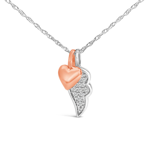 Bids.com 14K Rose Gold Plated Sterling Silver 1/10 Cttw Diamond Heart & Wing Pendant Necklace Necklaces