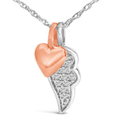 Bids.com 14K Rose Gold Plated Sterling Silver 1/10 Cttw Diamond Heart & Wing Pendant Necklace Necklaces