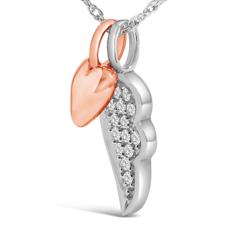 Bids.com 14K Rose Gold Plated Sterling Silver 1/10 Cttw Diamond Heart & Wing Pendant Necklace Necklaces