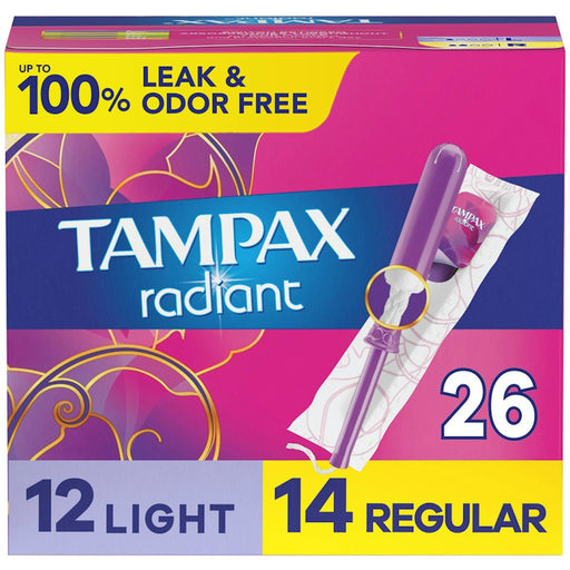 Tampax Tampax Radiant Tampons Duo Pack With LeakGuard Braid, Light/Regular Absorbency, Unscented Tampons