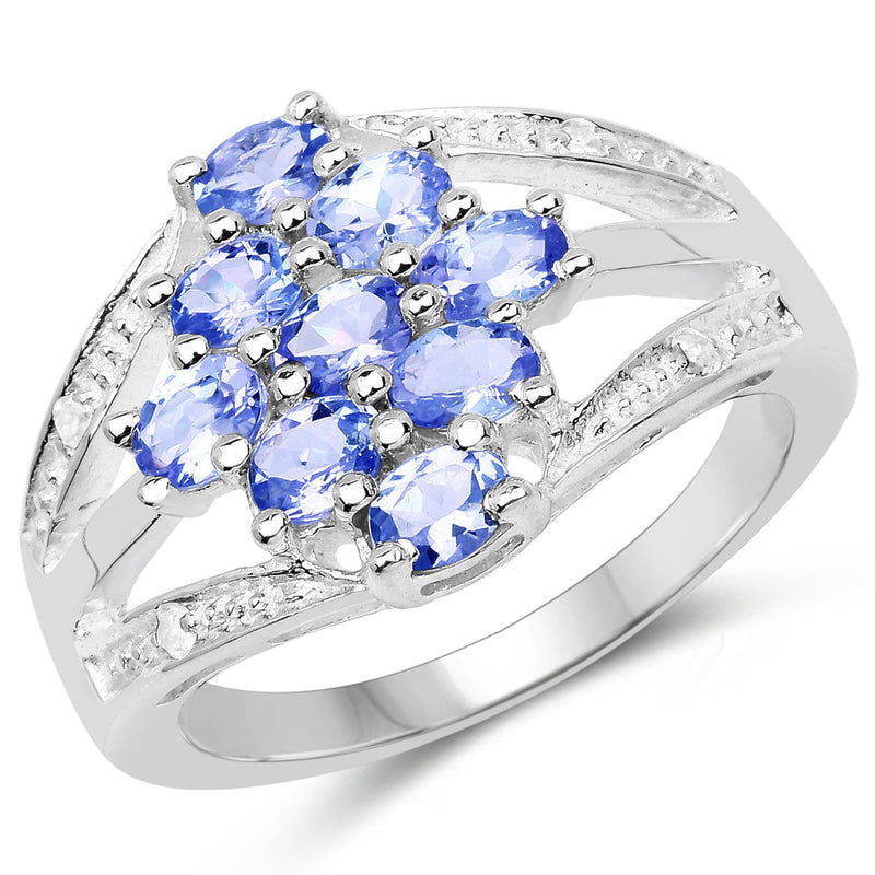 Bids.com 1.59 Carat Genuine Tanzanite and White Topaz .925 Sterling Silver Ring Rings