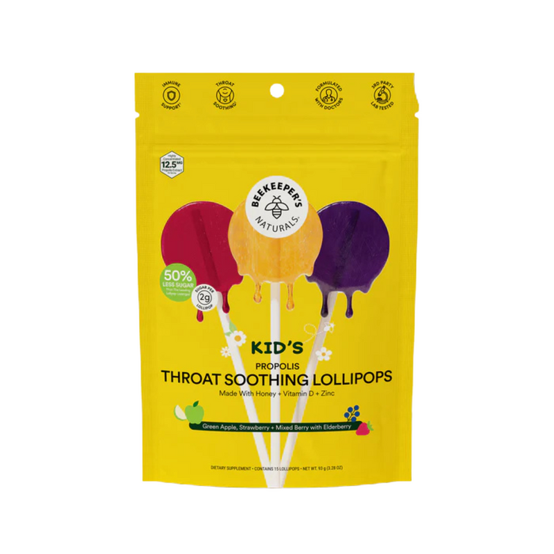 Beekeeper's Naturals Beekeeper's Naturals Throat Soothing Lollipops, Kid's, Green Apple, Strawberry + Mixed Berry With Elderberry Candy