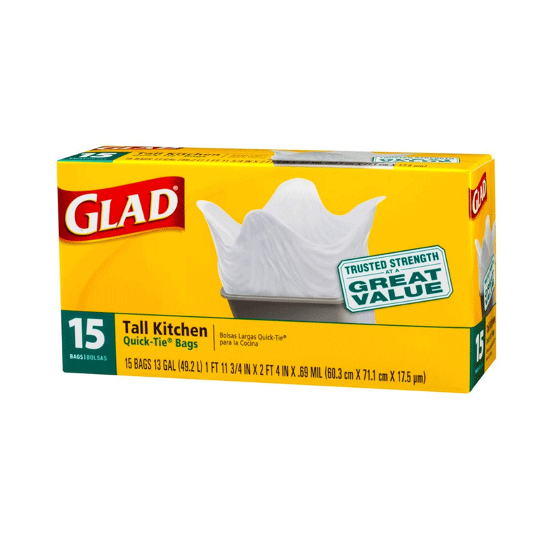 Glad Glad Quick Tie 13 Gallon Tall Kitchen Trash Bags 15ct Paper & Plastic Shopping Bags Gold