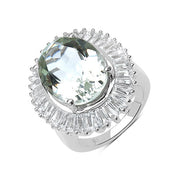 Bids.com 11.14 Carat Genuine Green Amethyst and White Topaz .925 Sterling Silver Ring Rings