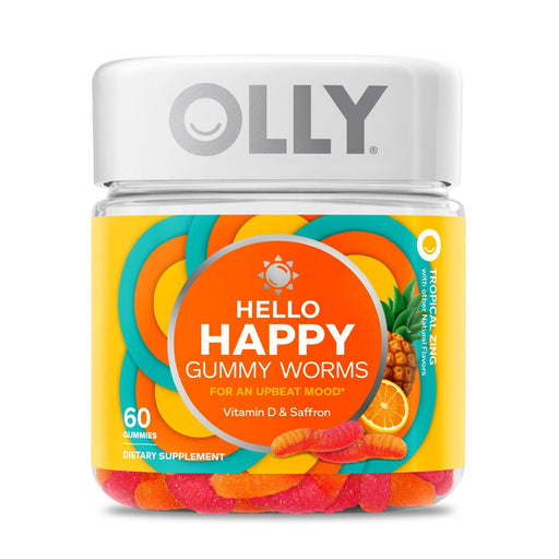 Olly Olly Hello Happy Gummy Worms Mood Balance Support Supplement Vitamin D Tropical Vitamins & Supplements