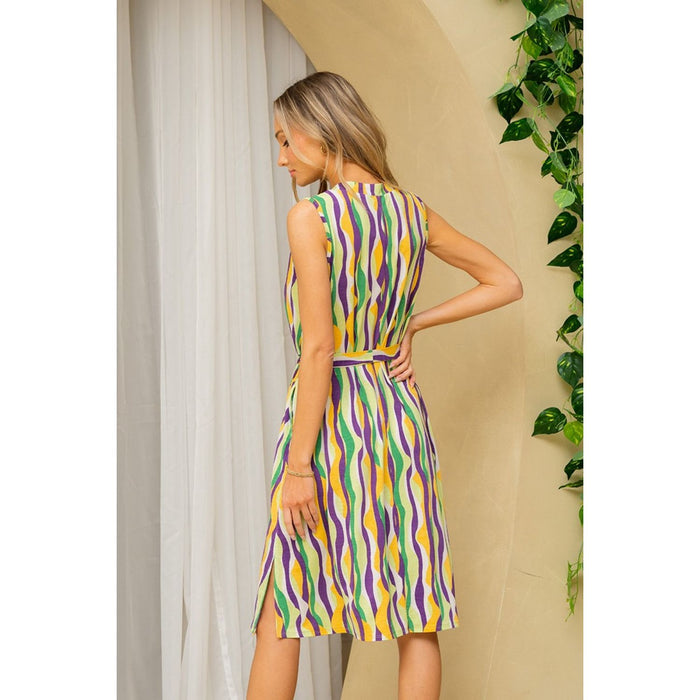 Sew In Love Stripe Tied Sleeveless Dress with Side Pockets