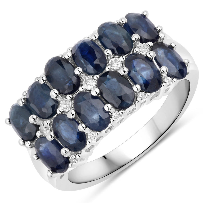 Bids.com 2.80 Carat Genuine Blue Sapphire and White Topaz .925 Sterling Silver Ring Rings