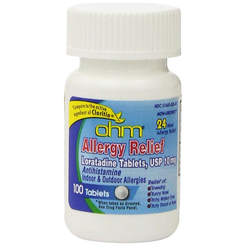 OHM OHM Loratadine 10mg, 24-Hour Non-Drowsy Allergy Relief, 100 Tablets Health Care