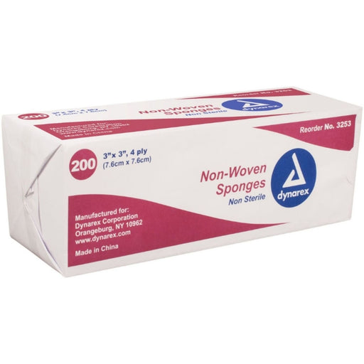 Dynarex Dynarex Gauze Non- Woven Sponges Non-Sterile, 3 In X 3 In, 4 Ply First Aid