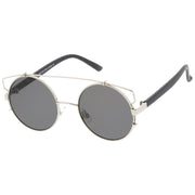 zeroUV Retro Modern Oversize Round Flat Lens Crossbar Sunglasses A540 Sunglasses
