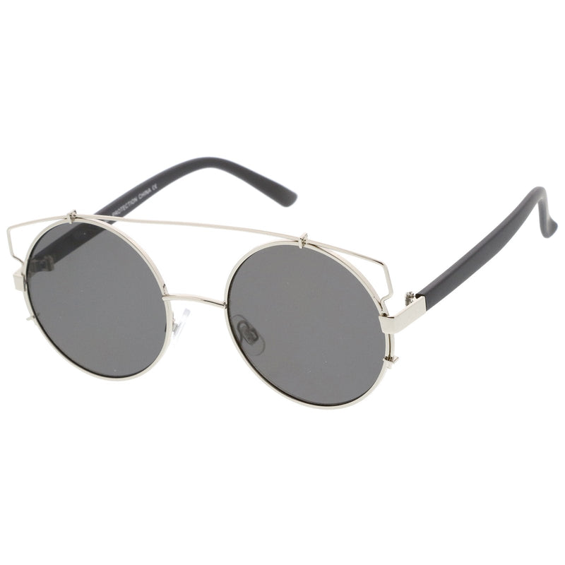 zeroUV Retro Modern Oversize Round Flat Lens Crossbar Sunglasses A540 Sunglasses